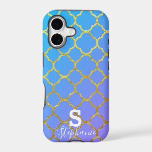 Monogram Initial Name Blue White Gold Foil Ombre