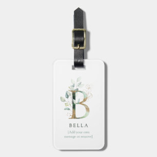 Monogram Initial Name Botanical Chic Gold Letter B Luggage Tag