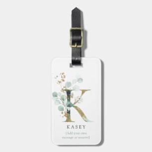 Monogram Initial Name Botanical Chic Gold Letter K Luggage Tag
