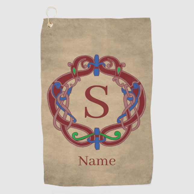 Monogram Initial Name Celtic Design Personalised Golf Towel (Front)