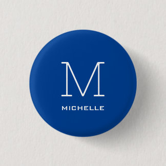 Monogram Initial Name Deep Blue Unique Minimalist 3 Cm Round Badge