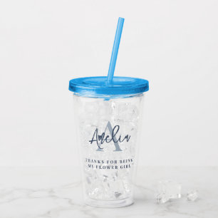 Monogram Initial Name Dusty Blue Thanks Flowergirl Acrylic Tumbler