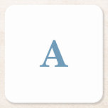 Monogram Initial Name Dusty Blue White Simple 2023 Square Paper Coaster<br><div class="desc">Designed with text template for monogrammed initial which you can customise!</div>