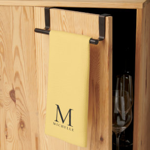 Monogram Initial Name Elegant Black And Gold Tea Towel
