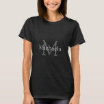 Monogram Initial Name Elegant Womens Modern T-Shirt<br><div class="desc">Personalised Monogram Initial Letter Name Template Elegant Trendy Women's Basic Black T-Shirt.</div>