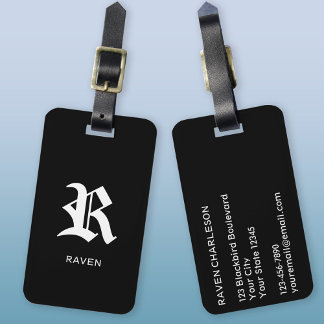 Monogram Initial Name Gothic Black Luggage Tag