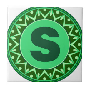 Monogram Initial name green letter alphabet s Tile