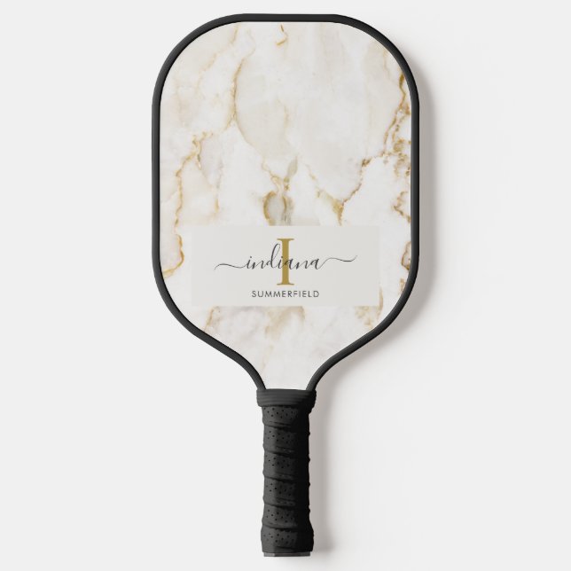 Monogram Initial Name Marble Script Pickleball Paddle (Front)