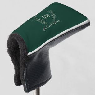 Monogram initial name personalised dark green golf head cover