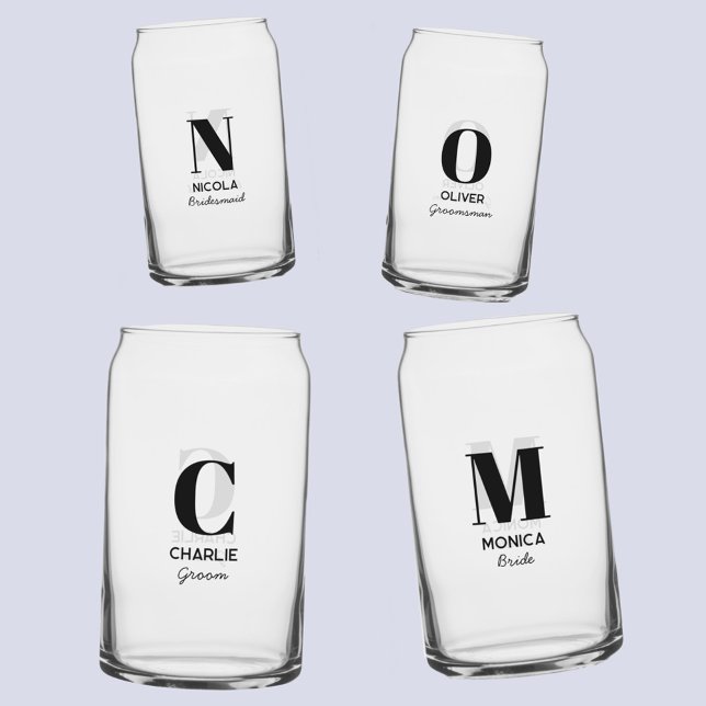 Monogram Initial Name Personalised Wedding Party Can Glass (Modern personalized monogram initial name bridal bachelorette wedding party individual glasses)