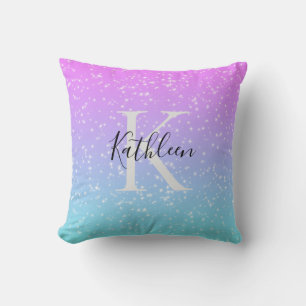 Monogram Initial Name Pink Blue Sparkle Girly Cushion