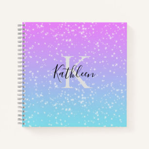 Monogram Initial Name Pink Blue Sparkle Girly  Notebook