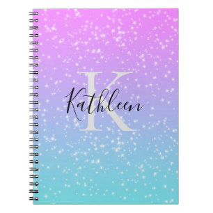 Monogram Initial Name Pink Blue Sparkle Girly  Notebook