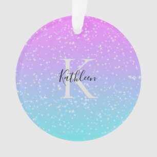 Monogram Initial Name Pink Blue Sparkle Ombre Ornament
