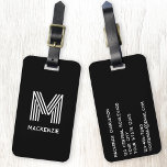 Monogram Initial Name Simple Black and White Luggage Tag<br><div class="desc">Elevate your travel experience with this modern typography minimalist monogram initial name design in black and white which can be changed to personalise. These stylish tags not only ensure your luggage stands out on the carousel but also add a personal touch to your travel essentials. Designed for easy identification, making...</div>