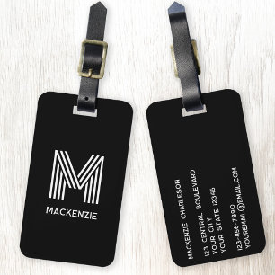Monogram Initial Name Simple Black and White Luggage Tag