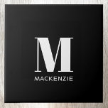 Monogram Initial Name Simple Black and White Tile<br><div class="desc">Modern typography minimalist monogram initial name design which can be changed to personalise.</div>