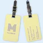 Monogram Initial Name Simple Butter Yellow Lilac Luggage Tag<br><div class="desc">Elevate your travel experience with this modern typography minimalist monogram initial name design in butter yellow and lilac which can be changed to personalise. These stylish tags not only ensure your luggage stands out on the carousel but also add a personal touch to your travel essentials. Designed for easy identification,...</div>
