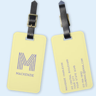 Monogram Initial Name Simple Butter Yellow Lilac Luggage Tag