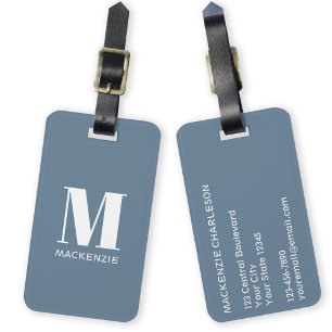 Monogram Initial Name Simple Dusty Blue Luggage Tag