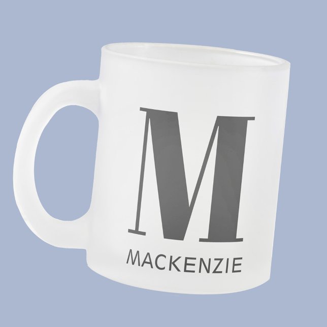 Monogram Initial Name Simple Frosted Glass Coffee Mug (Simple monogram initial name personalized modern typography frosted glass coffee mug)