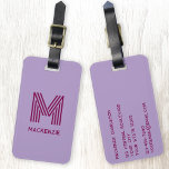 Monogram Initial Name Simple Lilac Cherry Pink Luggage Tag<br><div class="desc">Elevate your travel experience with this modern typography minimalist monogram initial name design in pastel lilac and cherry pink which can be changed to personalise. These stylish tags not only ensure your luggage stands out on the carousel but also add a personal touch to your travel essentials. Designed for easy...</div>