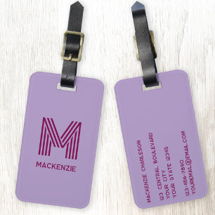 Monogram Initial Name Simple Lilac Cherry Pink Luggage Tag
