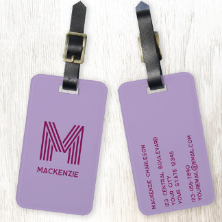 Monogram Initial Name Simple Lilac Cherry Pink Luggage Tag