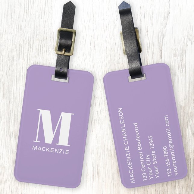 Monogram Initial Name Simple Pastel Lilac Luggage Tag (Modern monogram initial name personalized pastel lilac luggage tag)
