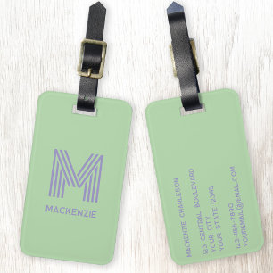 Monogram Initial Name Simple Pistachio Lilac Luggage Tag
