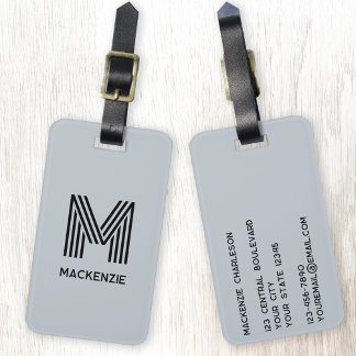 Monogram Initial Name Simple Powder Blue Luggage Tag