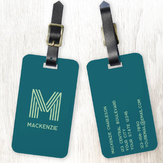 Monogram Initial Name Simple Teal Pistachio Green Luggage Tag