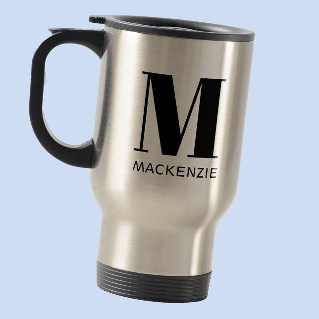 Monogram Initial Name Simple Travel Mug (Simple monogram initial name personalized modern typography travel mug)