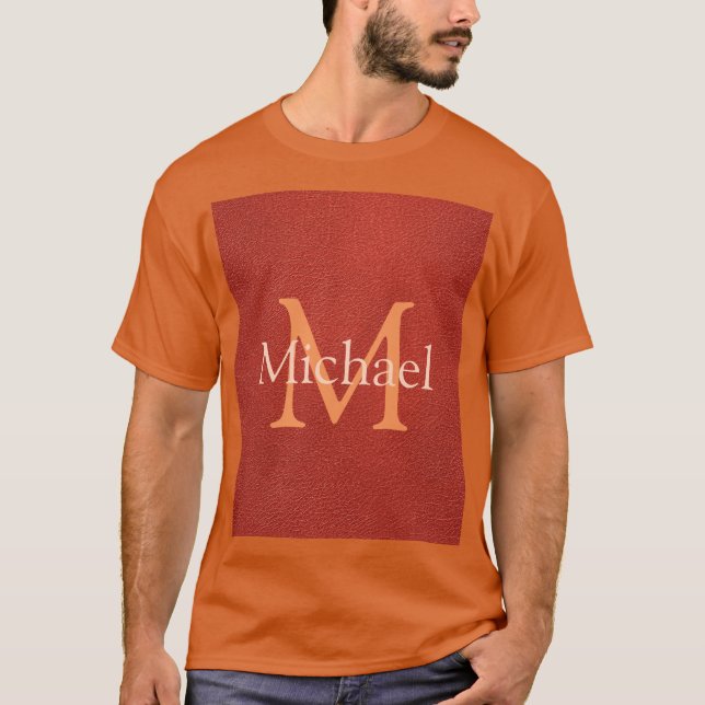 Monogram Initial Name Template Mens Leather Look T-Shirt (Front)