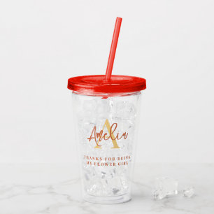 Monogram Initial Name Terracotta Thanks Flowergirl Acrylic Tumbler
