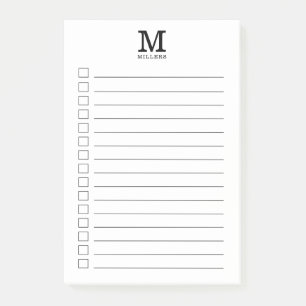 Monogram Initial Name To Do List Checklist Black Post-it Notes