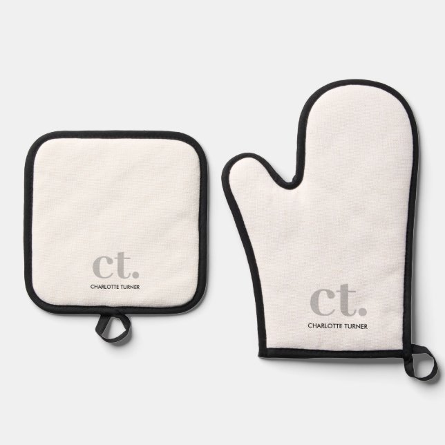 Monogram Initial Name White Oven Mitt & Pot Holder Set (Front)