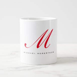 Monogram Initial Name White Red Unique Minimalist Large Coffee Mug