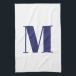 Monogram initial navy blue white modern elegant tea towel<br><div class="desc">Monogram initial navy blue and white modern elegant kitchen towel</div>