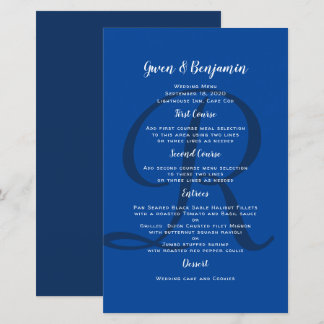 Monogram Initial Navy Wedding Entree Menu Template