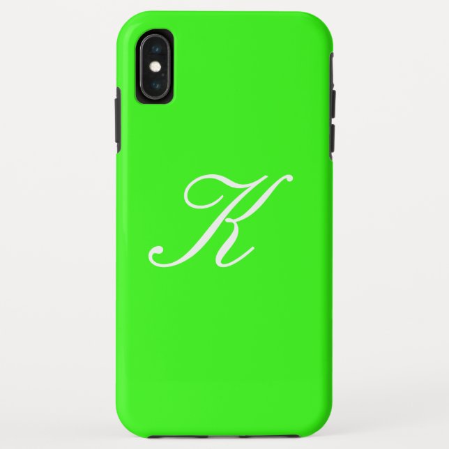 Monogram Initial Neon Green Solid Colour Case-Mate iPhone Case (Back)