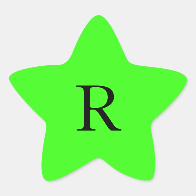 Monogram Initial Neon Green Solid Colour Colourful Star Sticker (Front)