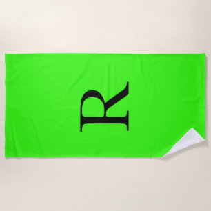 Monogram Initial Neon Green Solid Colour Cool Beach Towel