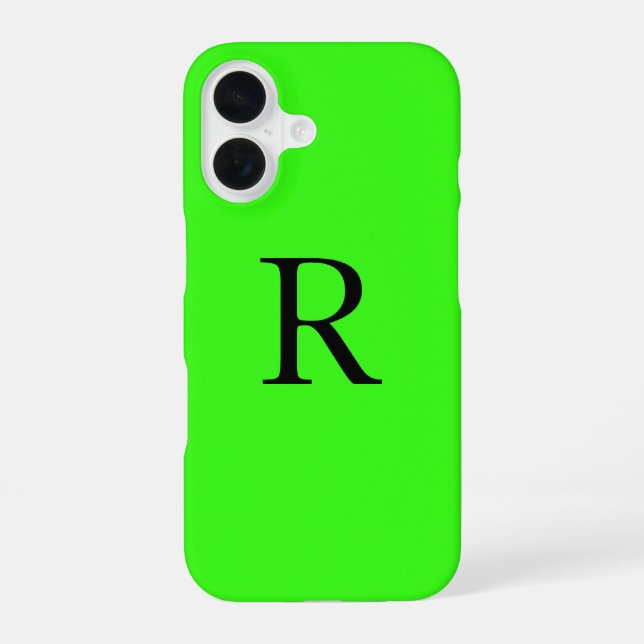 Monogram Initial Neon Green Solid Colour Cool iPhone 16 Case (Back)