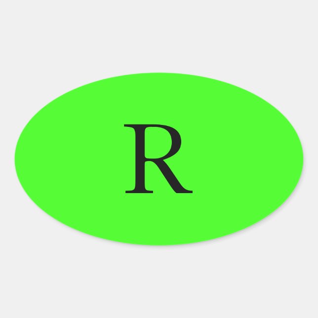 Monogram Initial Neon Green Solid Colour Cool Oval Sticker (Front)