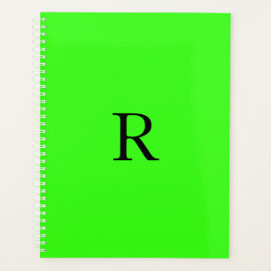 Monogram Initial Neon Green Solid Colour Cool Planner