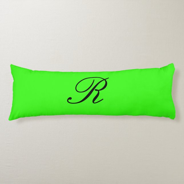 Monogram Initial Neon Green Solid Colour Elegant Body Cushion (Front)