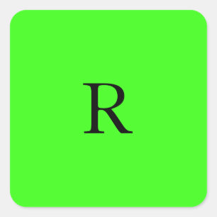 Monogram Initial Neon Green Solid Colour Simple Square Sticker