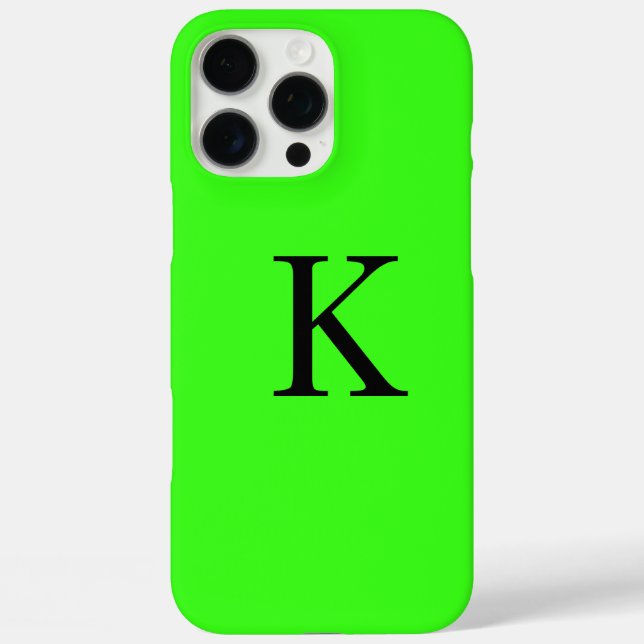 Monogram Initial Neon Green Solid Colour Trendy Case-Mate iPhone Case (Back)