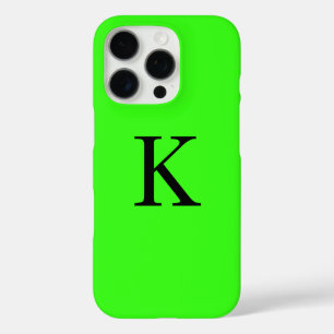 Monogram Initial Neon Green Solid Colour Trendy iPhone 16 Pro Case